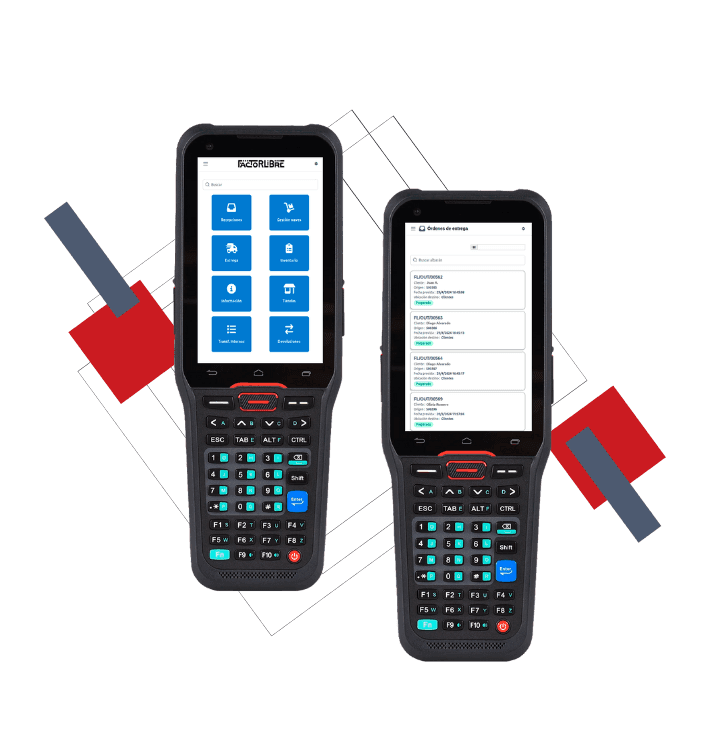 Dos PDAs industriales con la aplicación de SGA de Gextia en pantalla
